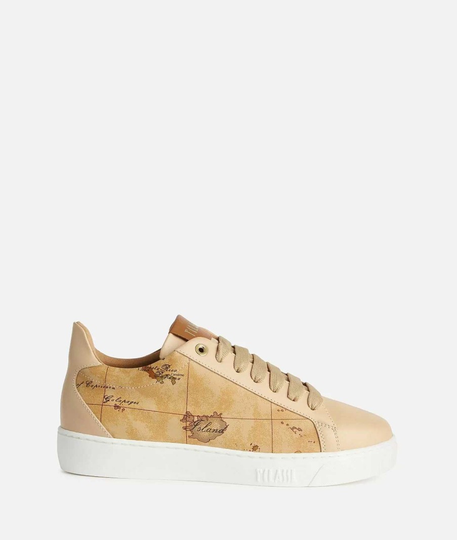 Alviero Martini Sneakers | Sneakers In Pelle Liscia Con Lati Geo Classic Naturali