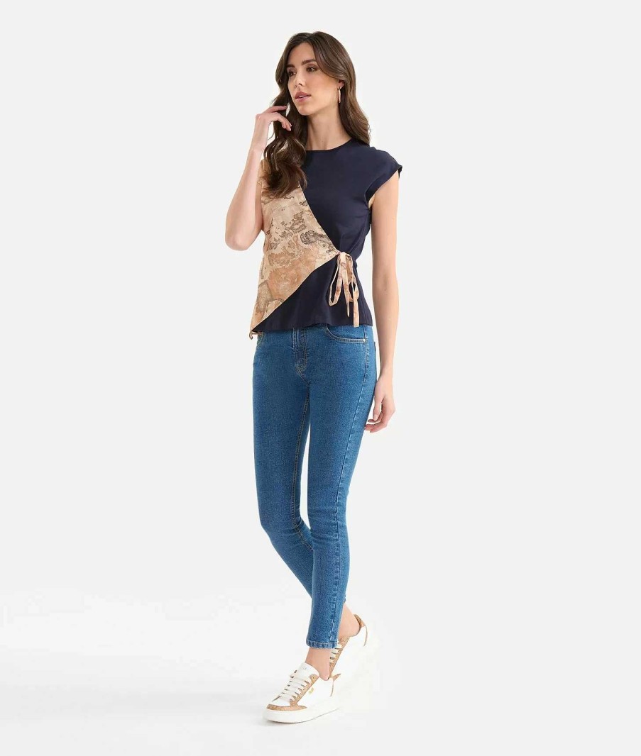 Alviero Martini Maglie, Camicie & Top | T-Shirt A Portafoglio In Jersey Di Cotone Stretch Blu Notte