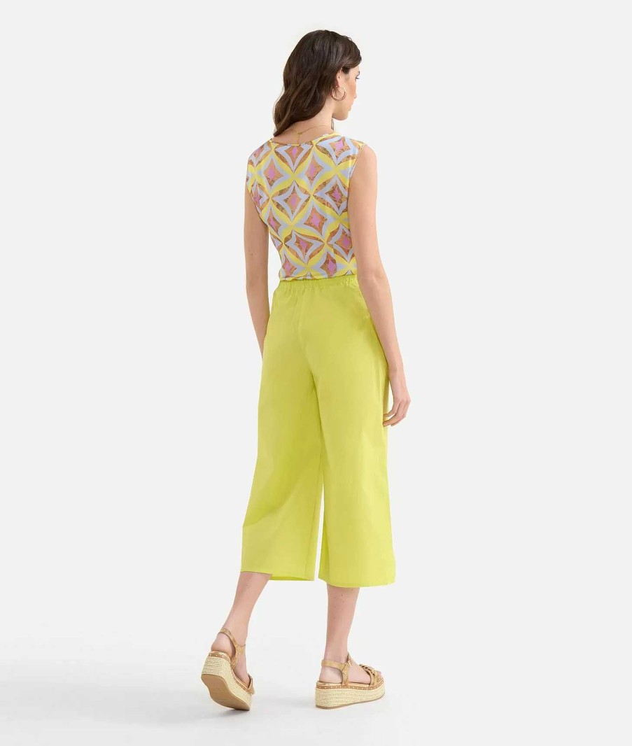 Alviero Martini Gonne & Pantaloni | Pantalone Cropped In Popeline Di Cotone Croccante Lime