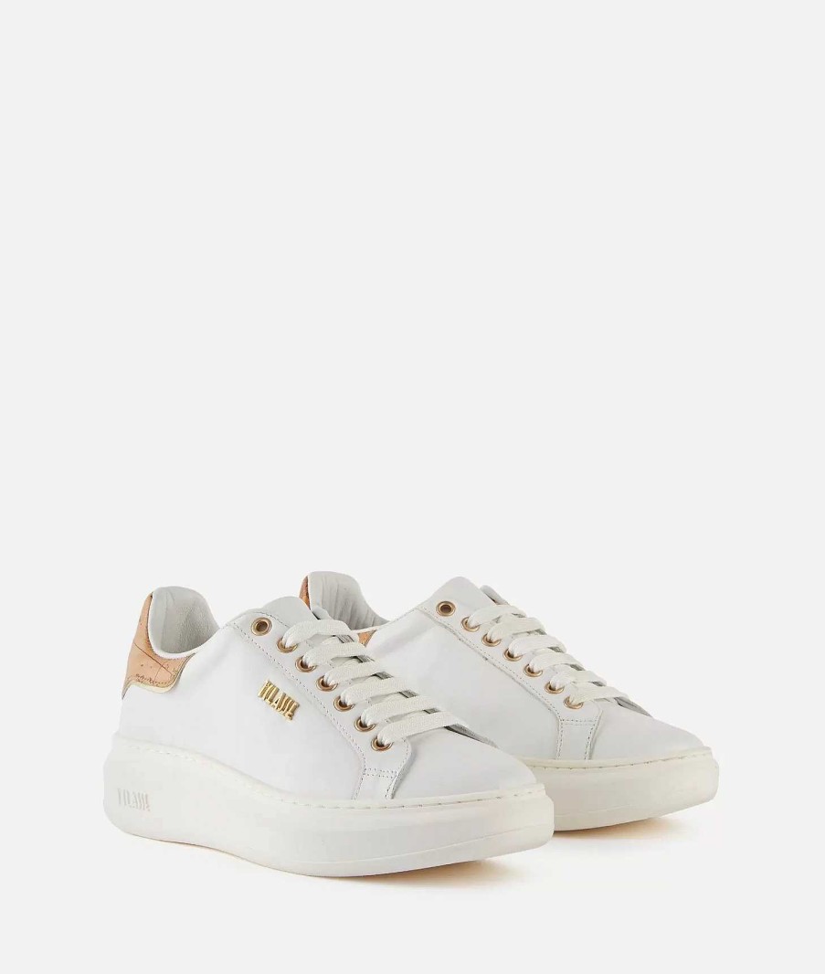 Alviero Martini Sneakers | Sneakers In Pelle Liscia Con Dettagli In Nappa Geo Classic Bianche