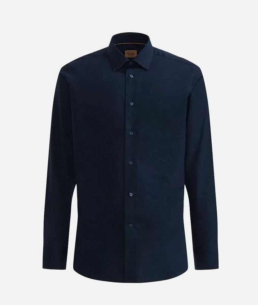 Alviero Martini Maglie, Camicie & T-Shirts | Camicia Slim Fit In Cotone Con Toppe Blu Navy