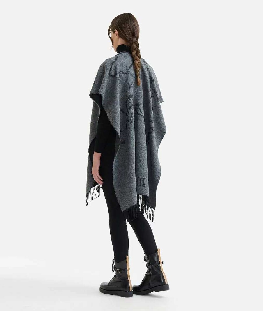 Alviero Martini Poncho & Mantelle | Mantella Geo Filetti 80 X 180 Grigio Medio