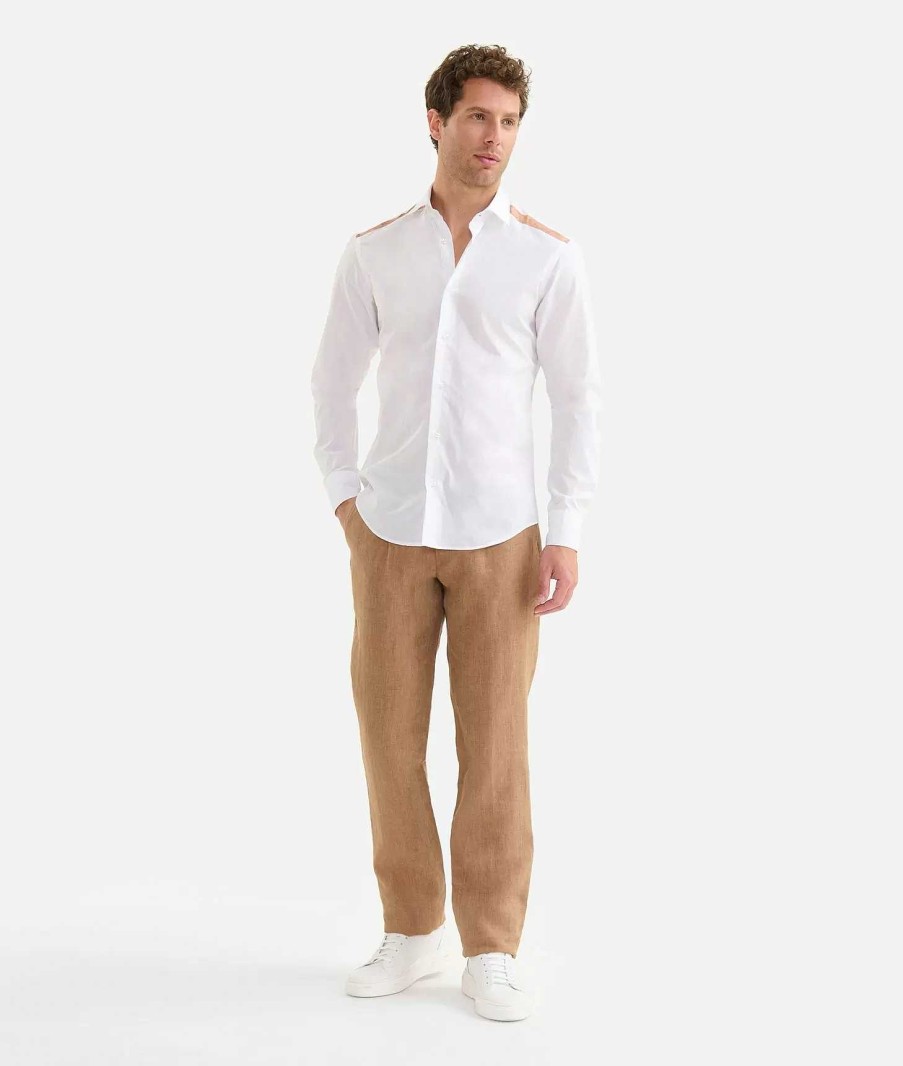 Alviero Martini Maglie, Camicie & T-Shirts | Camicia Slim In Cotone Con Dettaglio Geo Classic Bianca