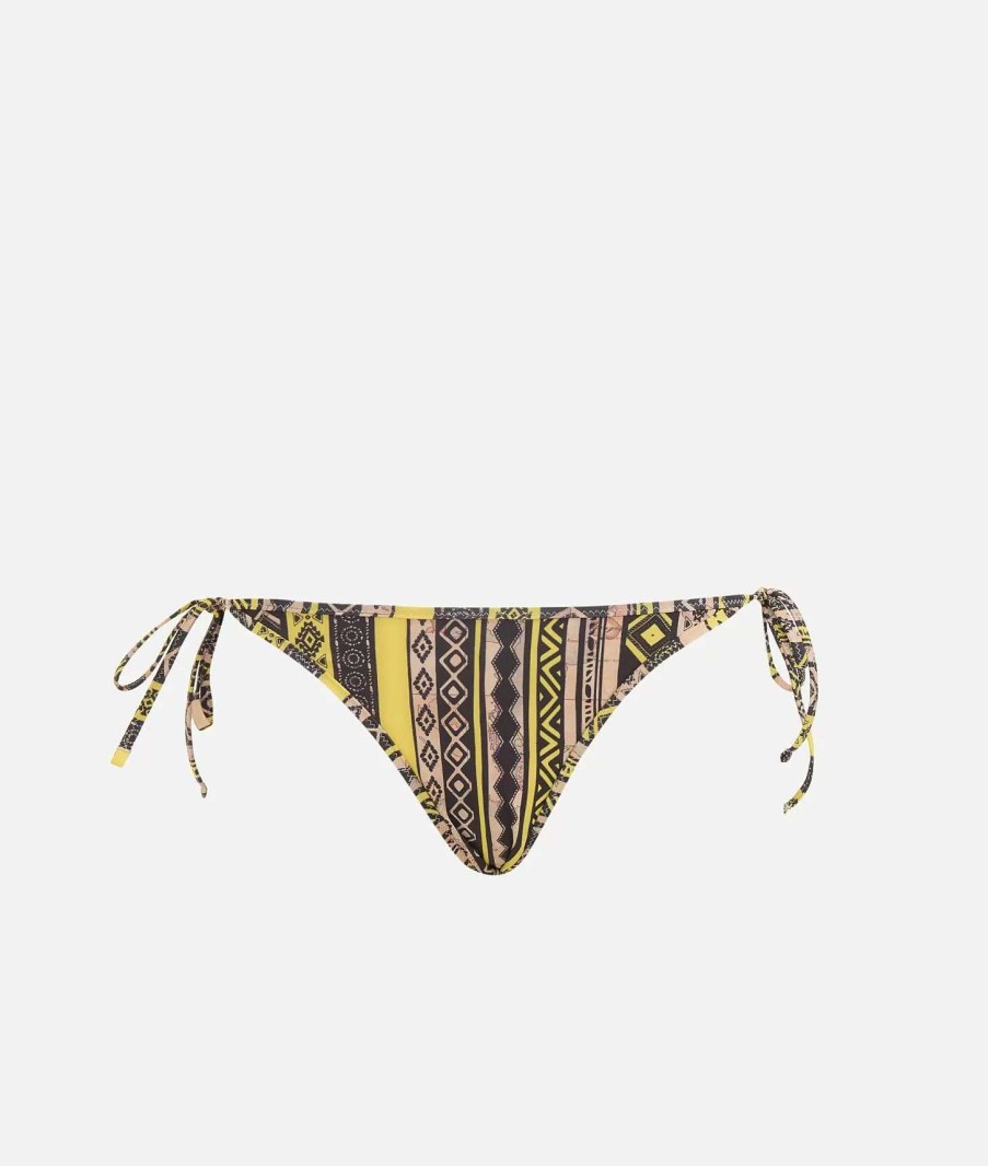 Alviero Martini Costumi & Beachwear | Geo Etnico Slip Mare Con Laccetti Giallo Sole