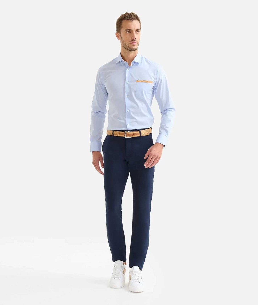 Alviero Martini Maglie, Camicie & T-Shirts | Camicia Slim Fit In Cotone Con Dettaglio Tasca Azzurro Polvere