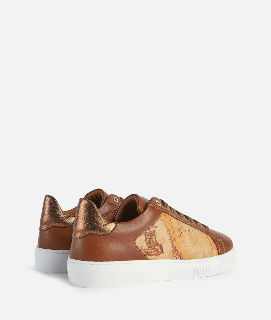 Alviero Martini Sneakers | Sneakers In Pelle Liscia Con Inserto Laminato Castagna