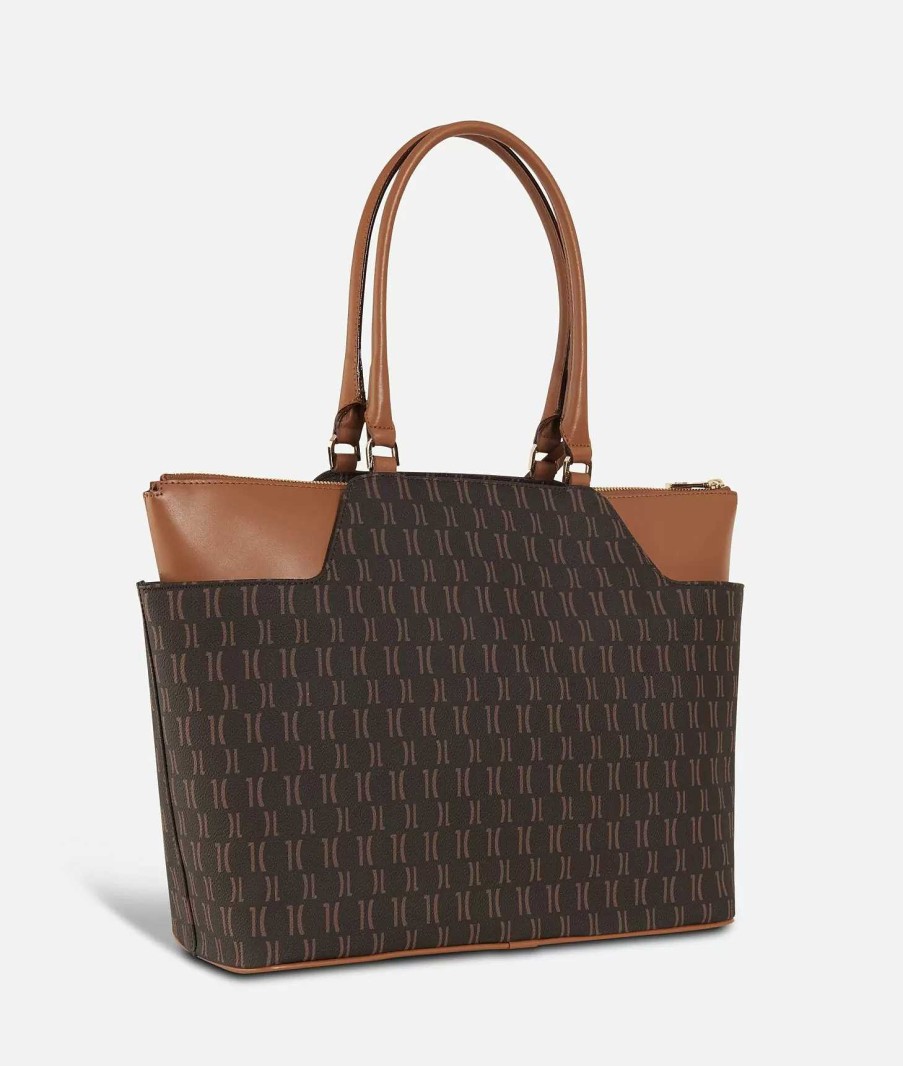 Alviero Martini Borse A Spalla | Monogram Borsa Shopping Con Tasche Cuoio