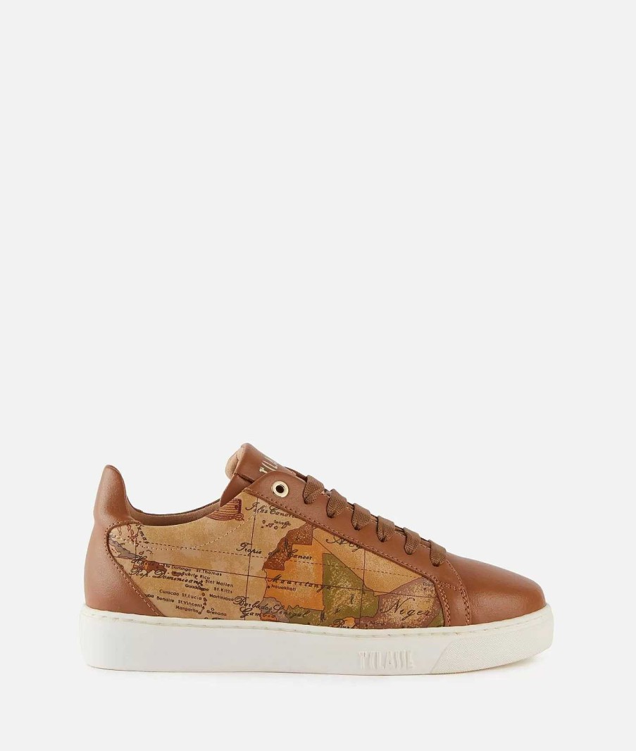 Alviero Martini Sneakers | Sneakers In Pelle Liscia Con Lati Geo Classic Cuoio