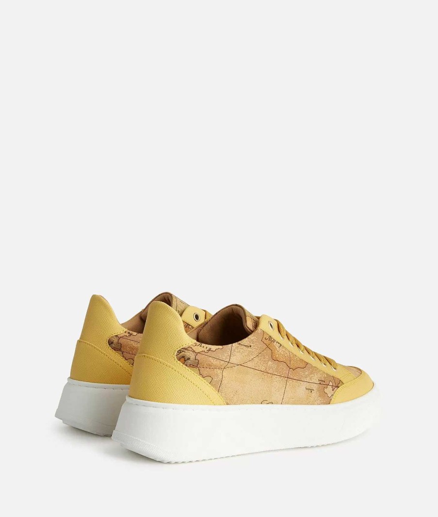 Alviero Martini Sneakers | Sneakers In Tessuto Stampa Saffiano Giallo Oro