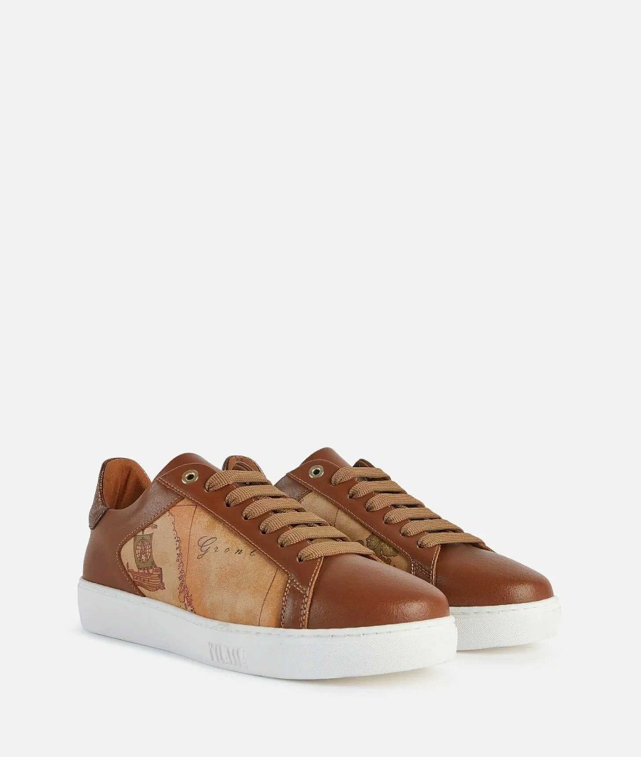 Alviero Martini Sneakers | Sneakers In Pelle Liscia Con Inserto Laminato Castagna