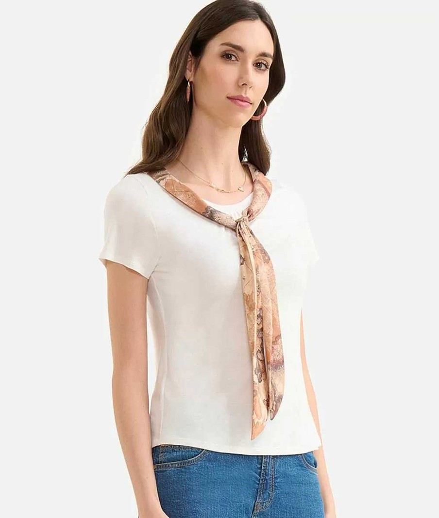 Alviero Martini Maglie, Camicie & Top | T-Shirt Con Foulard In Jersey Di Viscosa Stretch Naturale