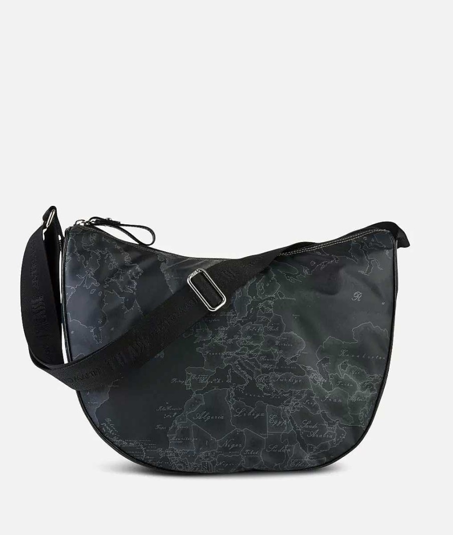 Alviero Martini Borse A Tracolla | Geo Soft Black Borsa Grande A Mezzaluna