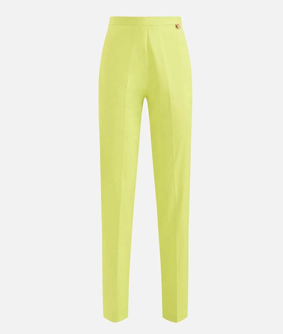 Alviero Martini Gonne & Pantaloni | Pantalone Regular In Gabardina Di Cotone Stretch Lime