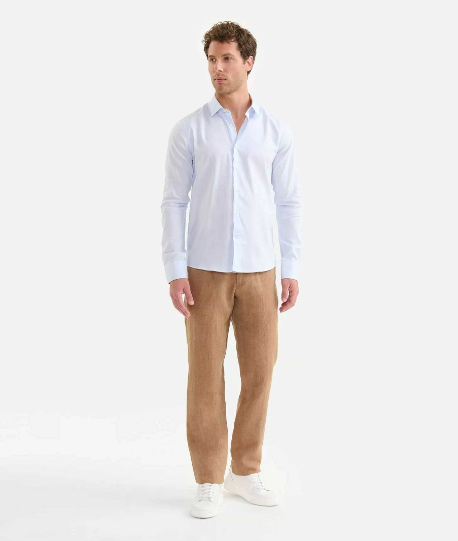 Alviero Martini Maglie, Camicie & T-Shirts | Camicia Super Slim In Cotone Con Toppe Azzurra