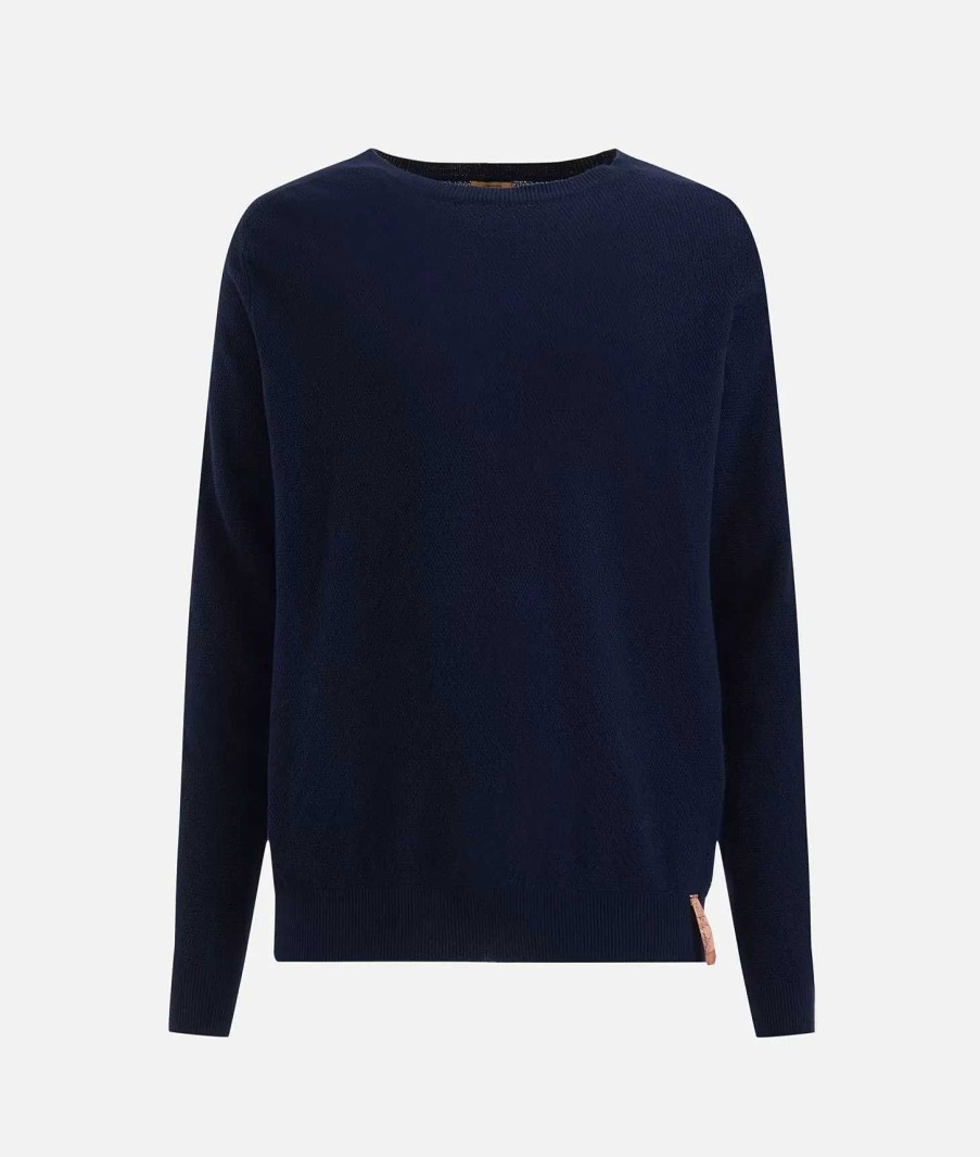 Alviero Martini Maglie, Camicie & T-Shirts | Girocollo In Filato Di Cotone Blu Navy