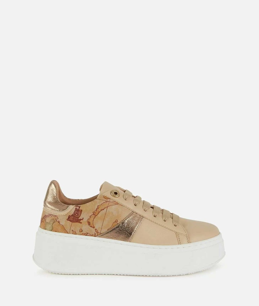 Alviero Martini Sneakers | Sneakers In Eco Nappa Con Inserti In Tessuto Laminato Beige