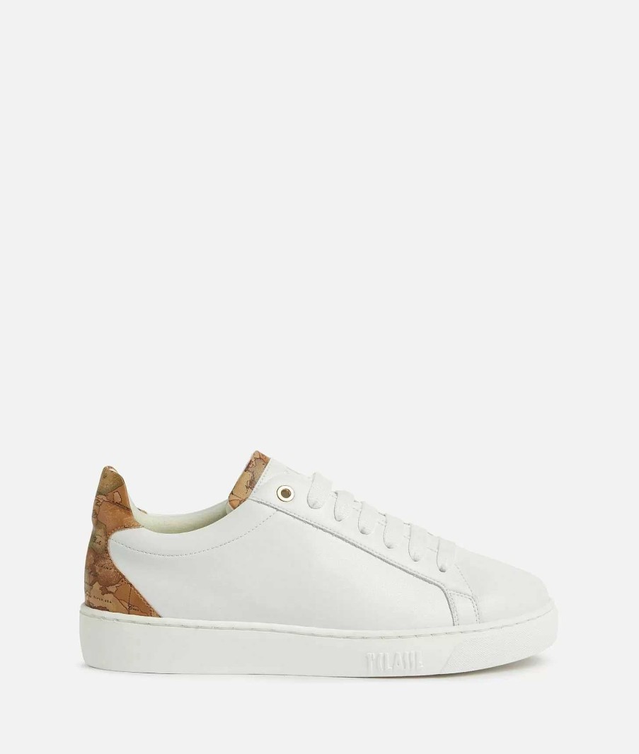 Alviero Martini Sneakers | Sneakers In Pelle Liscia Con Inserto In Eco Nappa Bianche