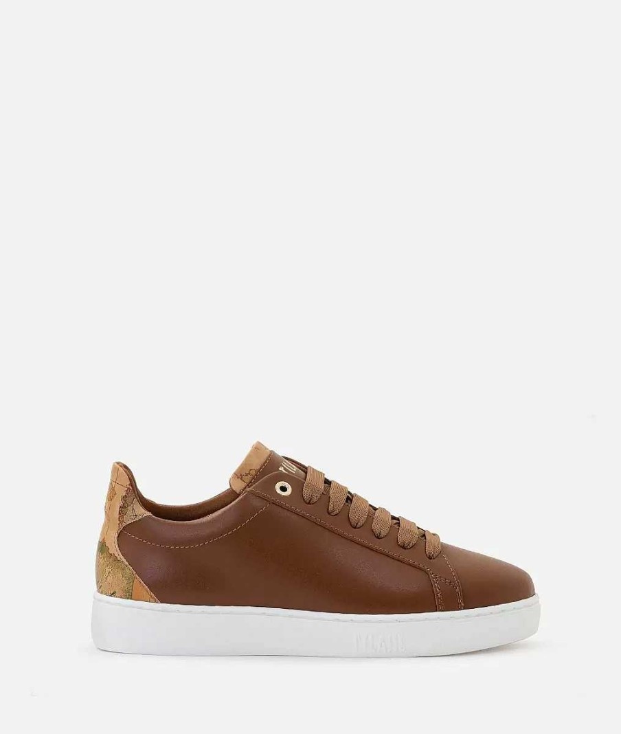 Alviero Martini Sneakers | Sneakers In Pelle Liscia Con Inserto In Eco Nappa Castagna