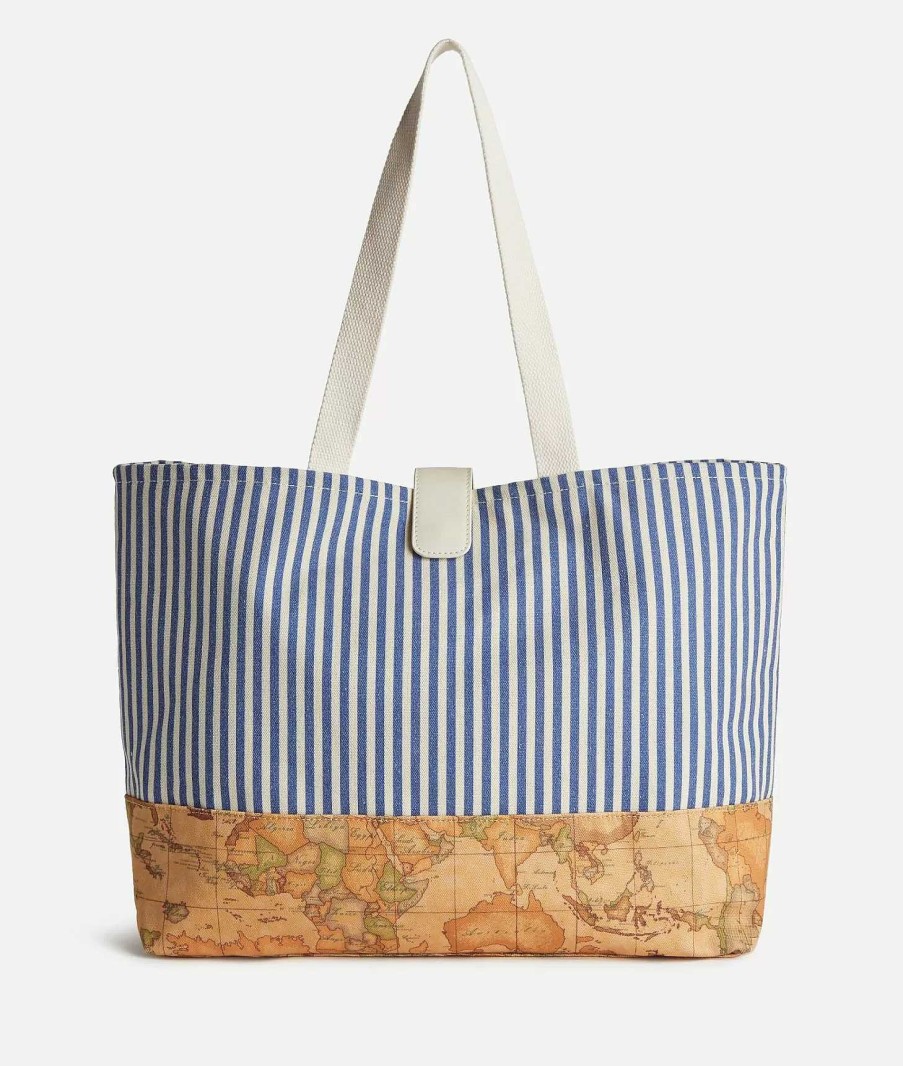 Alviero Martini Costumi & Beachwear | Borsa Mare In Canvas Blu Mare