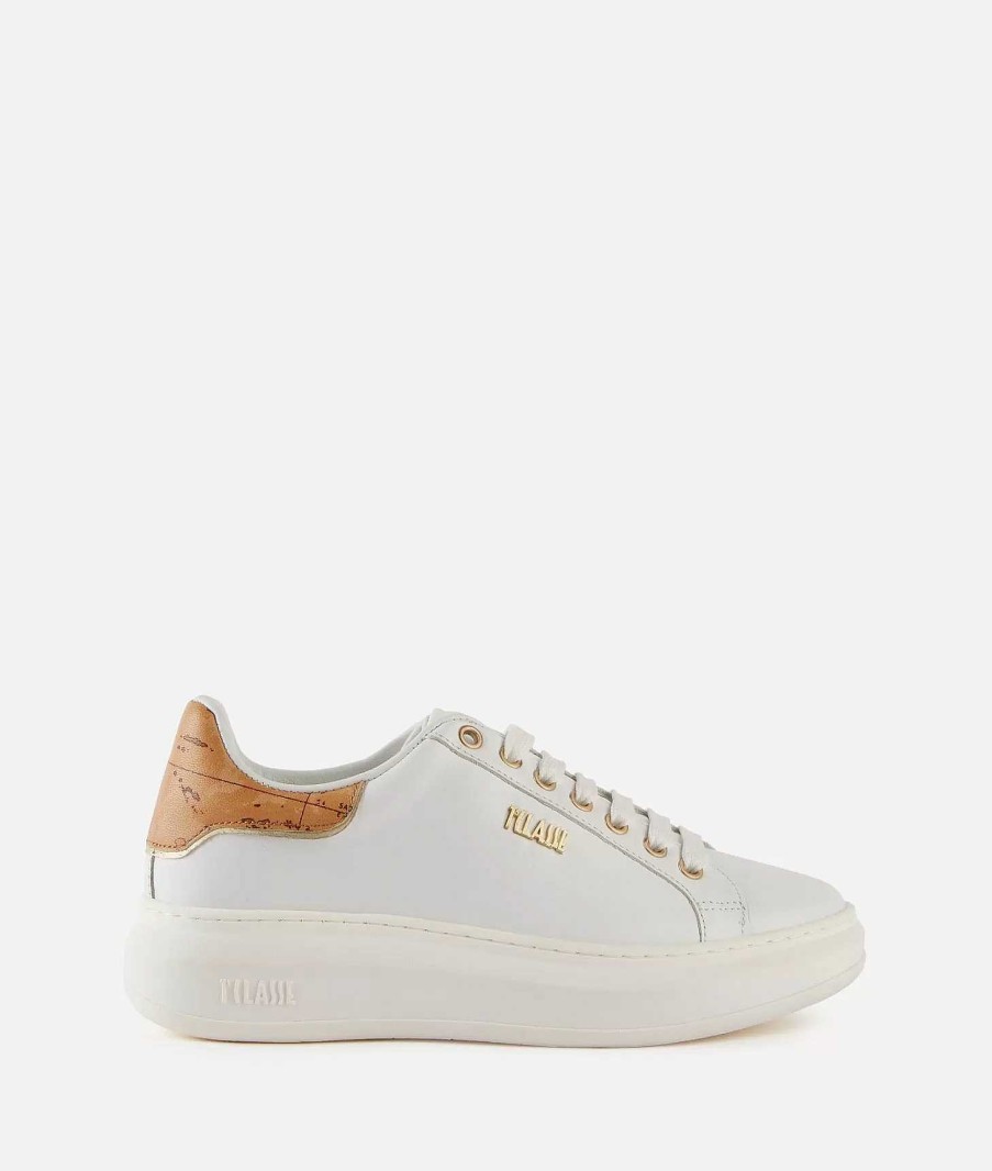 Alviero Martini Sneakers | Sneakers In Pelle Liscia Con Dettagli In Nappa Geo Classic Bianche