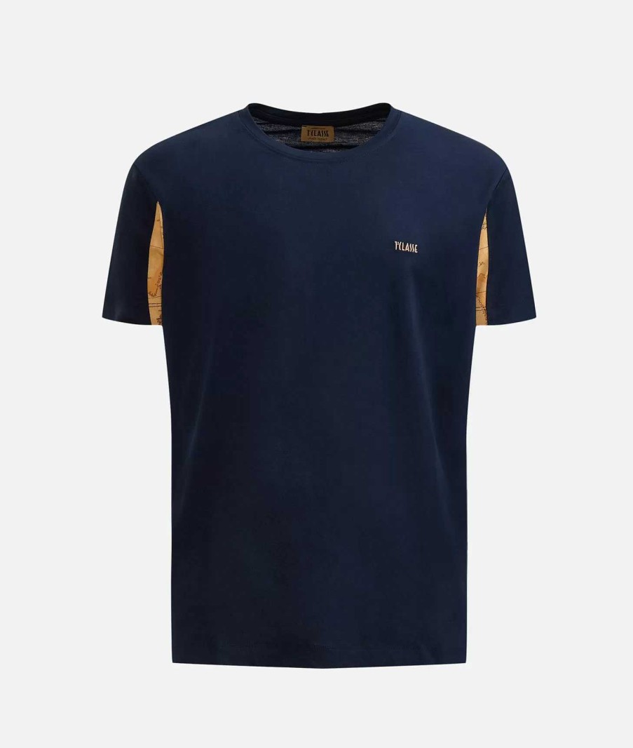 Alviero Martini Maglie, Camicie & T-Shirts | T-Shirt In Misto Viscosa Con Dettaglio Manica Geo Classic Blu