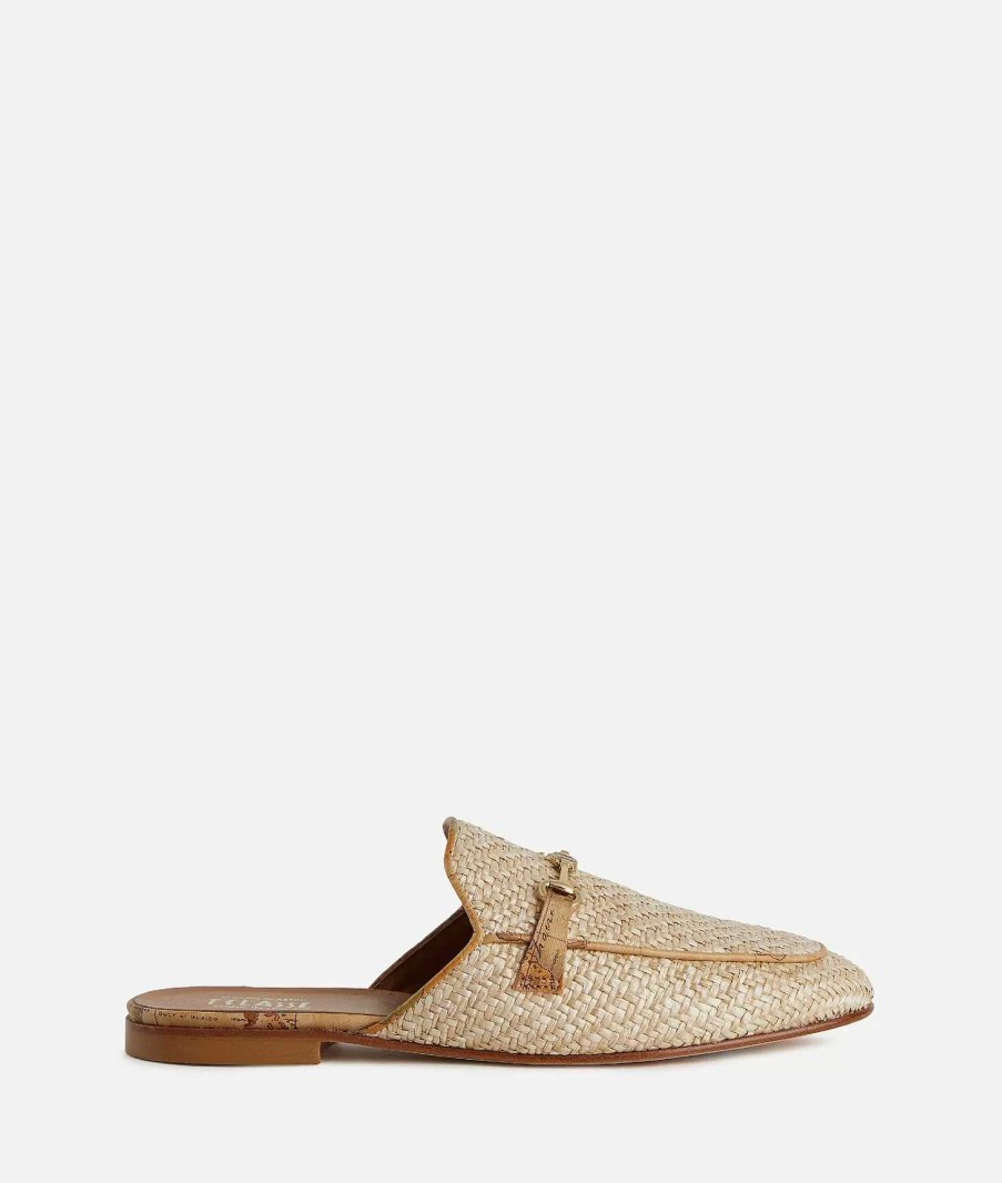 Alviero Martini Scarpe Basse | Slipper Con Morsetto In Rafia Naturale