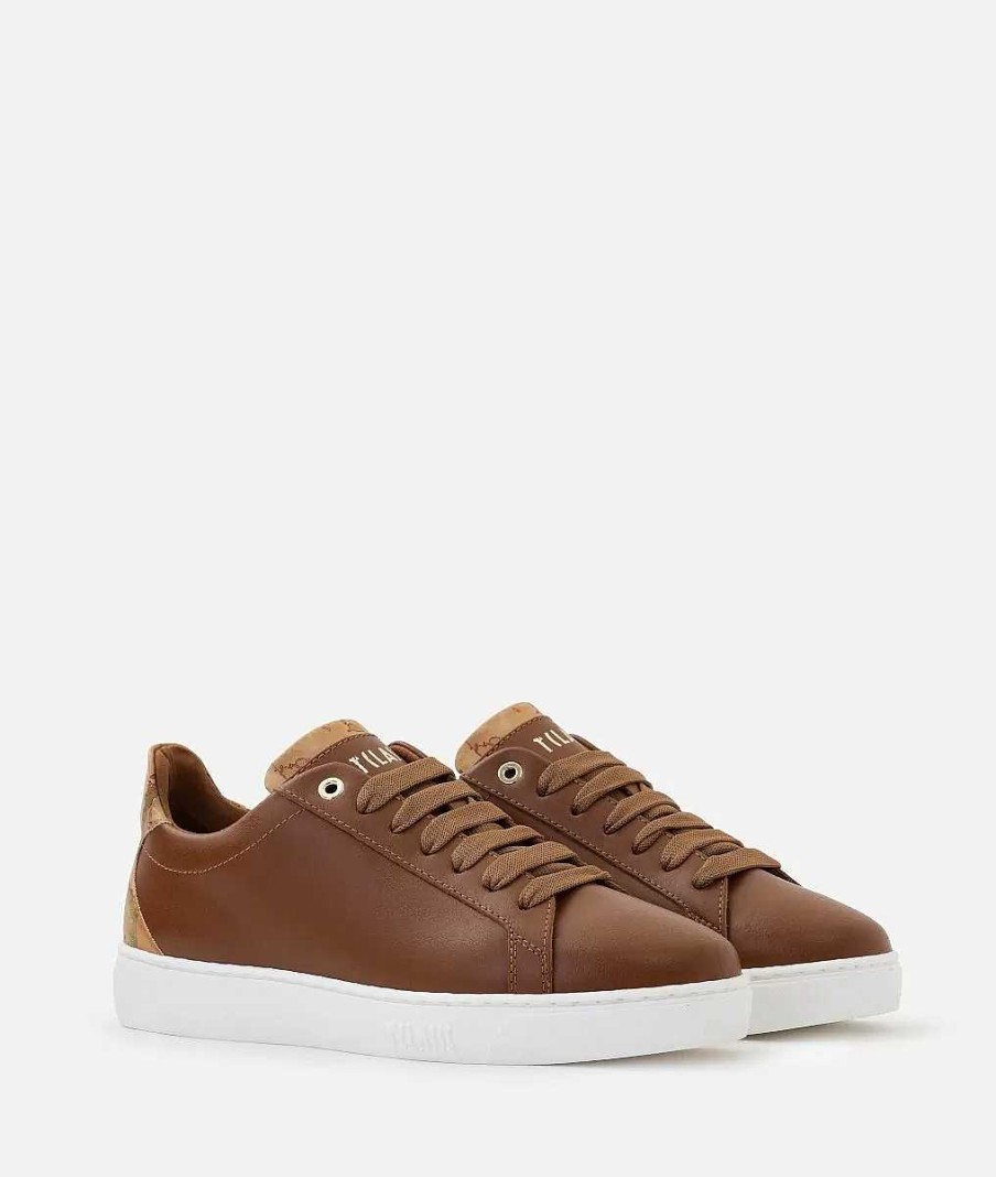 Alviero Martini Sneakers | Sneakers In Pelle Liscia Con Inserto In Eco Nappa Castagna