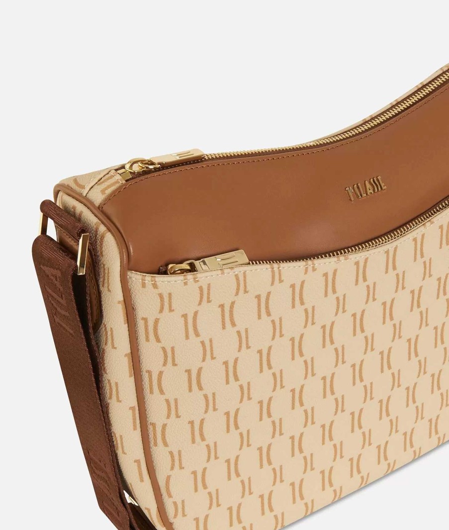 Alviero Martini Borse A Tracolla | Monogram Borsa A Mezzaluna Crema