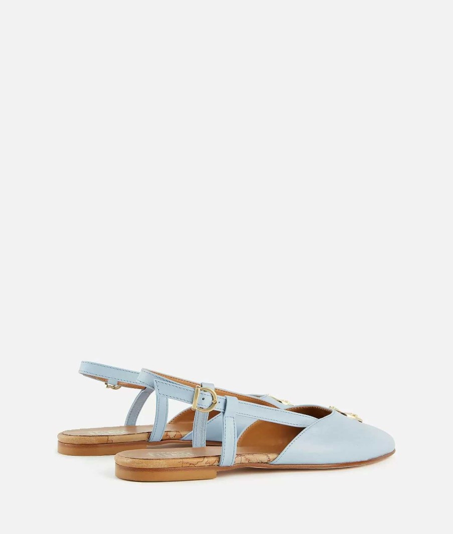 Alviero Martini Scarpe Basse | Slingback In Nappa Liscia Azzurro Polvere