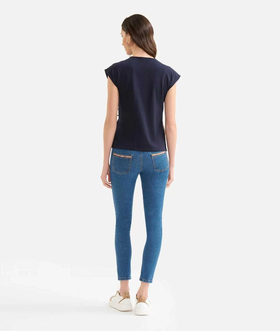 Alviero Martini Maglie, Camicie & Top | T-Shirt A Portafoglio In Jersey Di Cotone Stretch Blu Notte