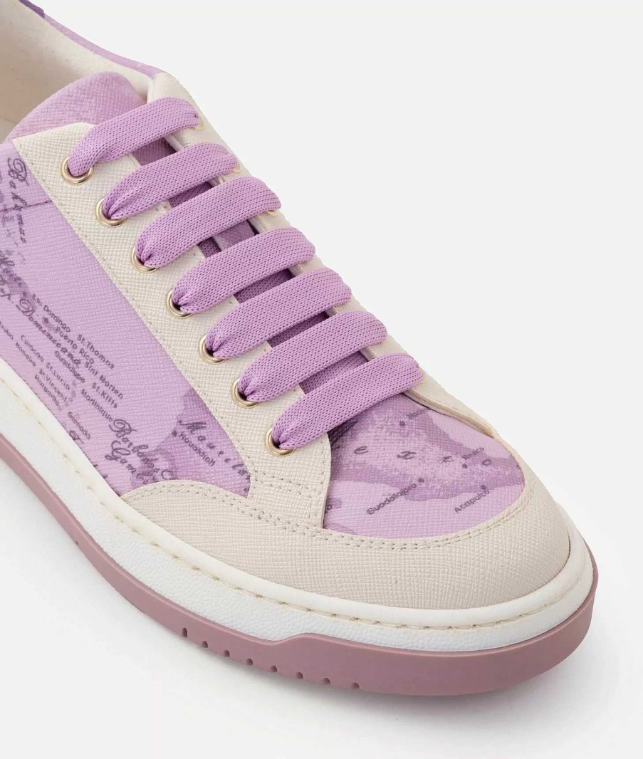 Alviero Martini Sneakers | Sneakers In Tessuto Saffiano Stampa Geo Orchidea Malva