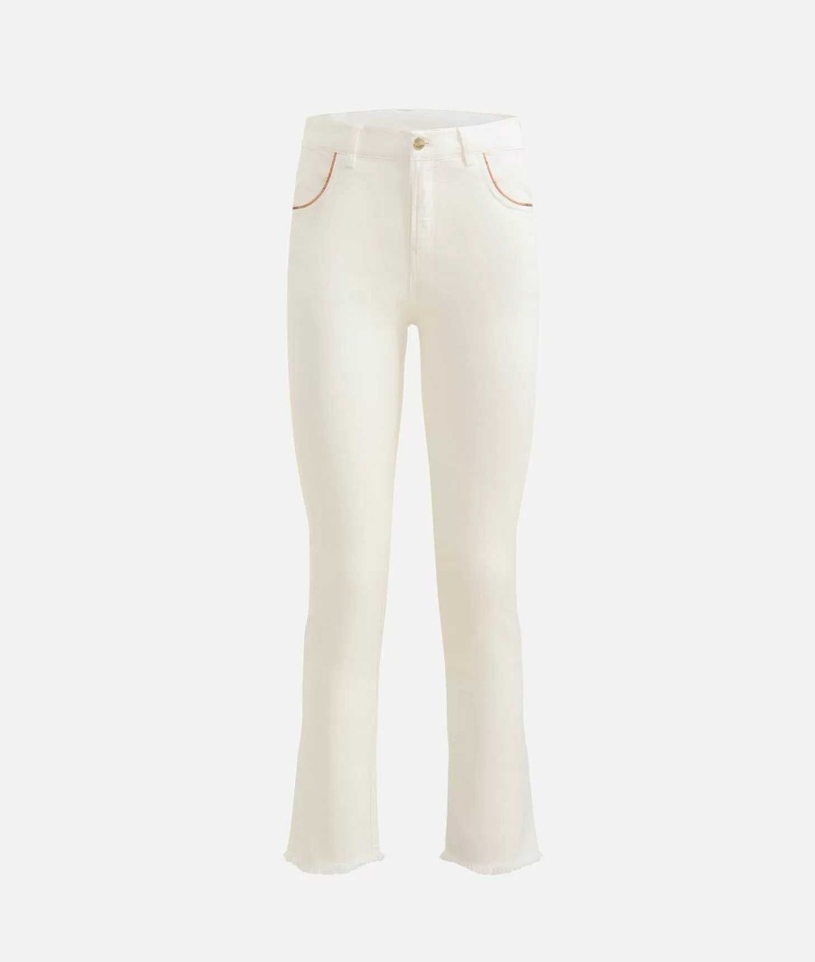 Alviero Martini Gonne & Pantaloni | Pantalone In Drill Di Cotone Stretch Tinto Capo Gesso