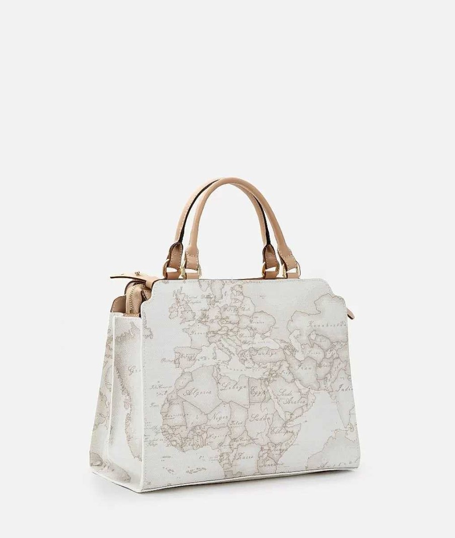 Alviero Martini Borse A Mano | Geo White Borsa A Mano Con Maxi Fibbia