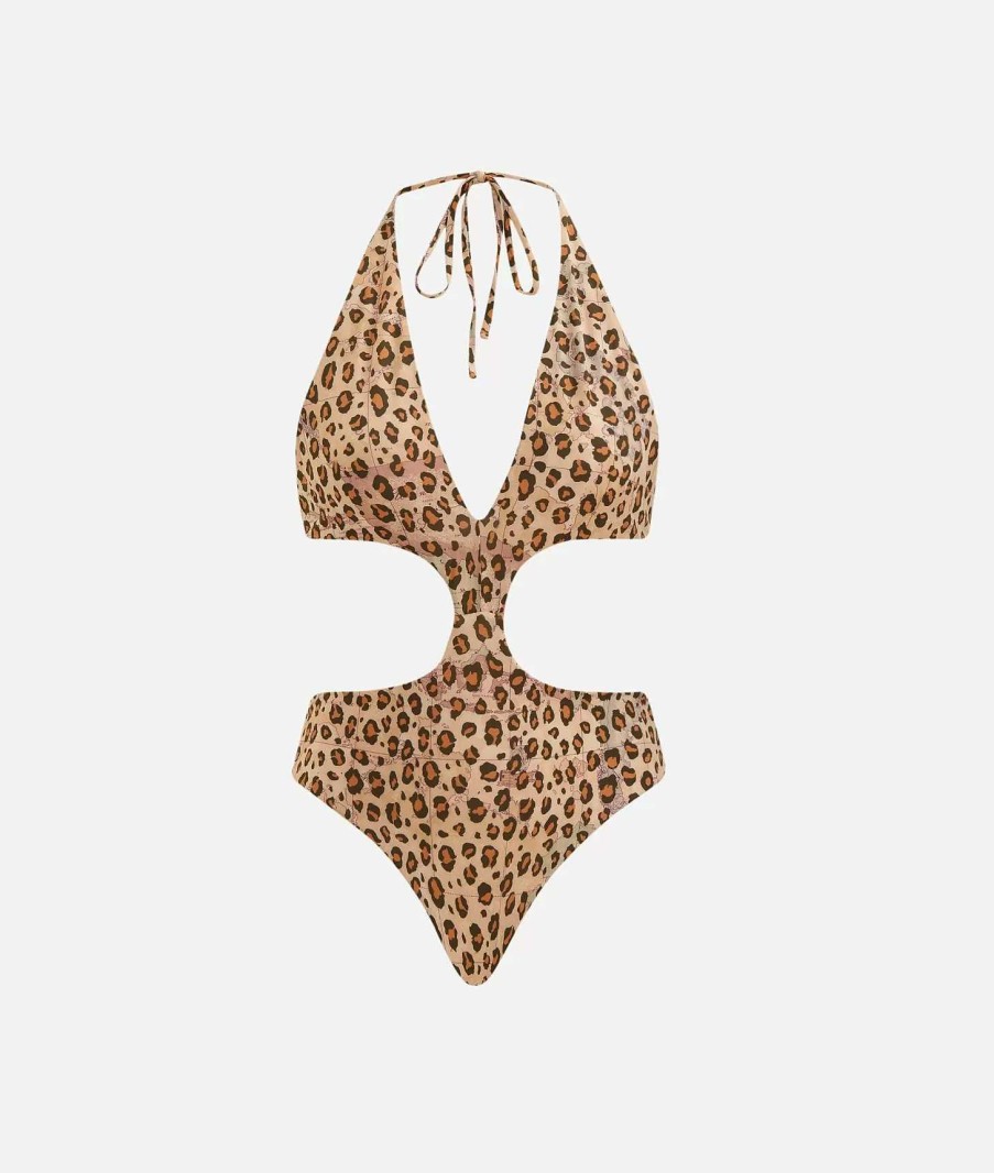 Alviero Martini Costumi & Beachwear | Costume Intero Con Tagli Laterali Geo Animalier Naturale