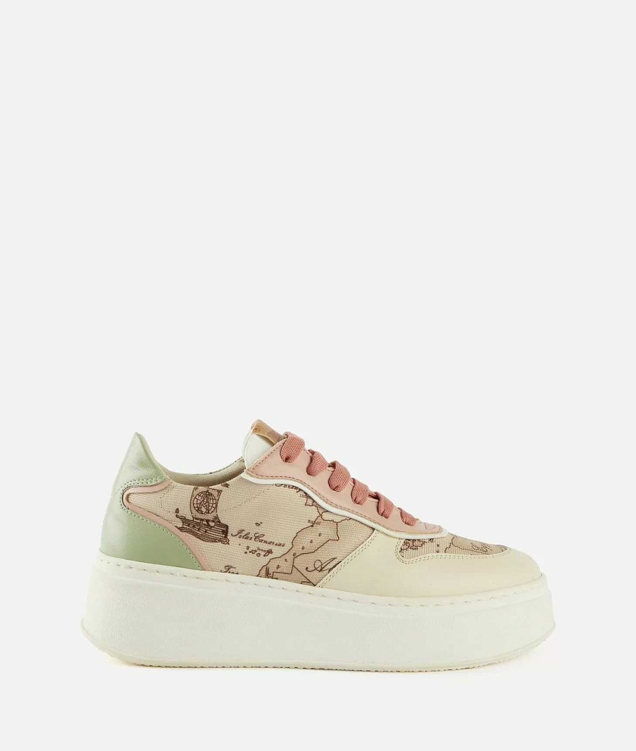 Alviero Martini Sneakers | Sneakers In Canvas Stampa Geo Safari Beige Pastello