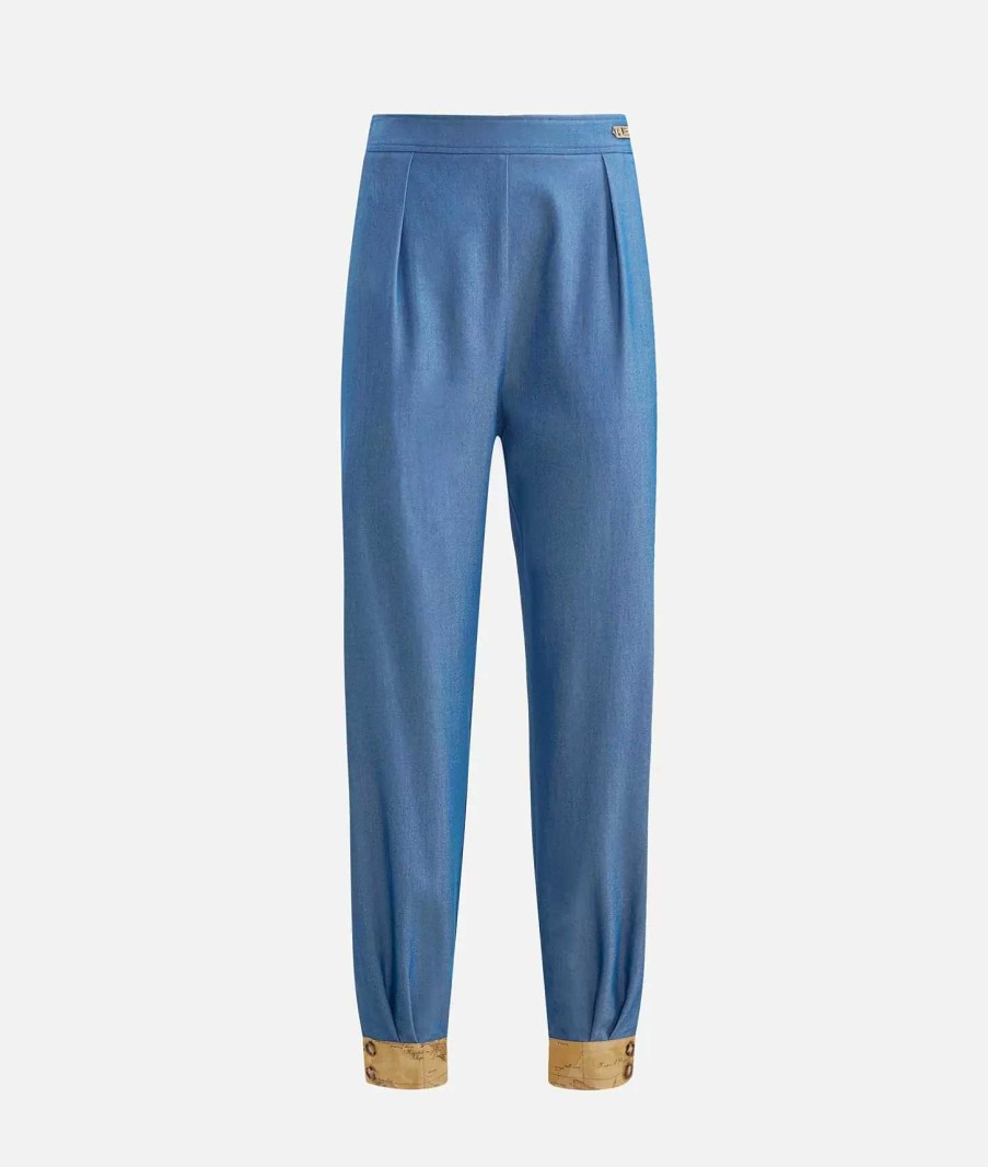 Alviero Martini Gonne & Pantaloni | Pantalone Jogger In Denim Fluido Blu Medio