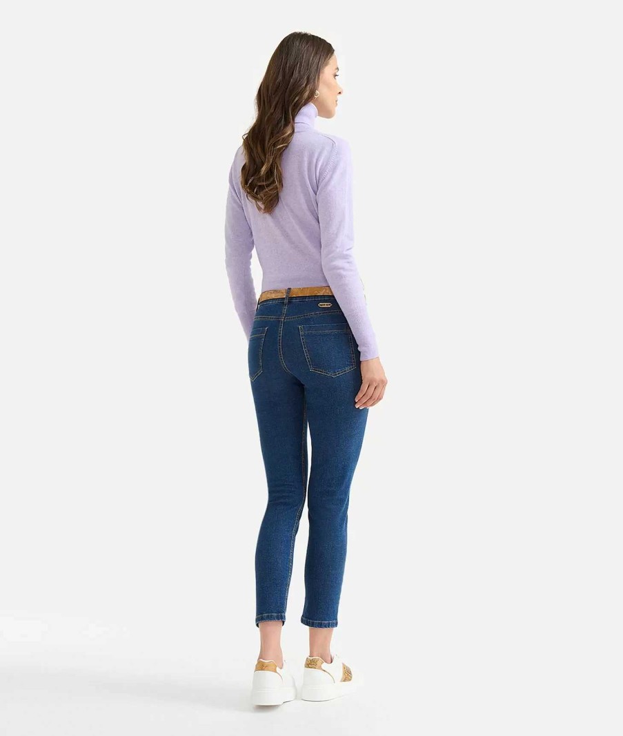 Alviero Martini Gonne & Pantaloni | Jeans Slim Con Borchie In Denim Stretch Trattato Blu Stone