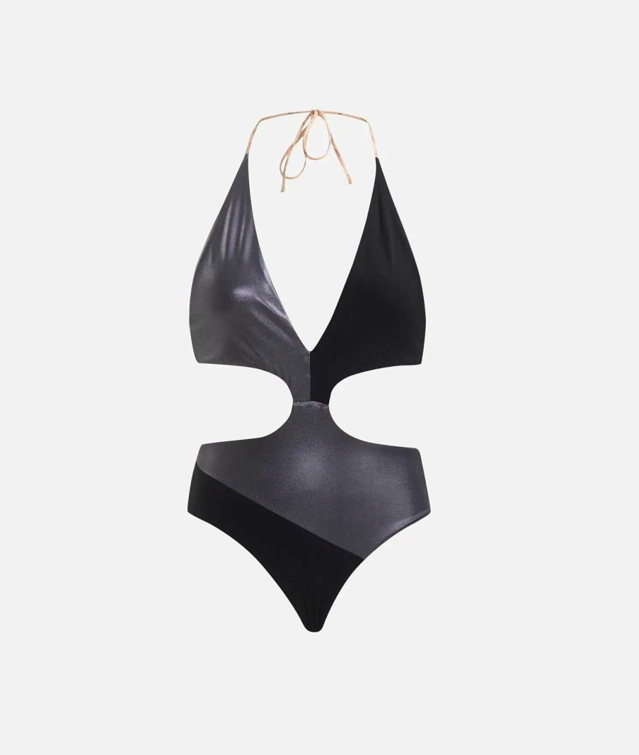 Alviero Martini Costumi & Beachwear | Color Block Satin Costume Intero Nero