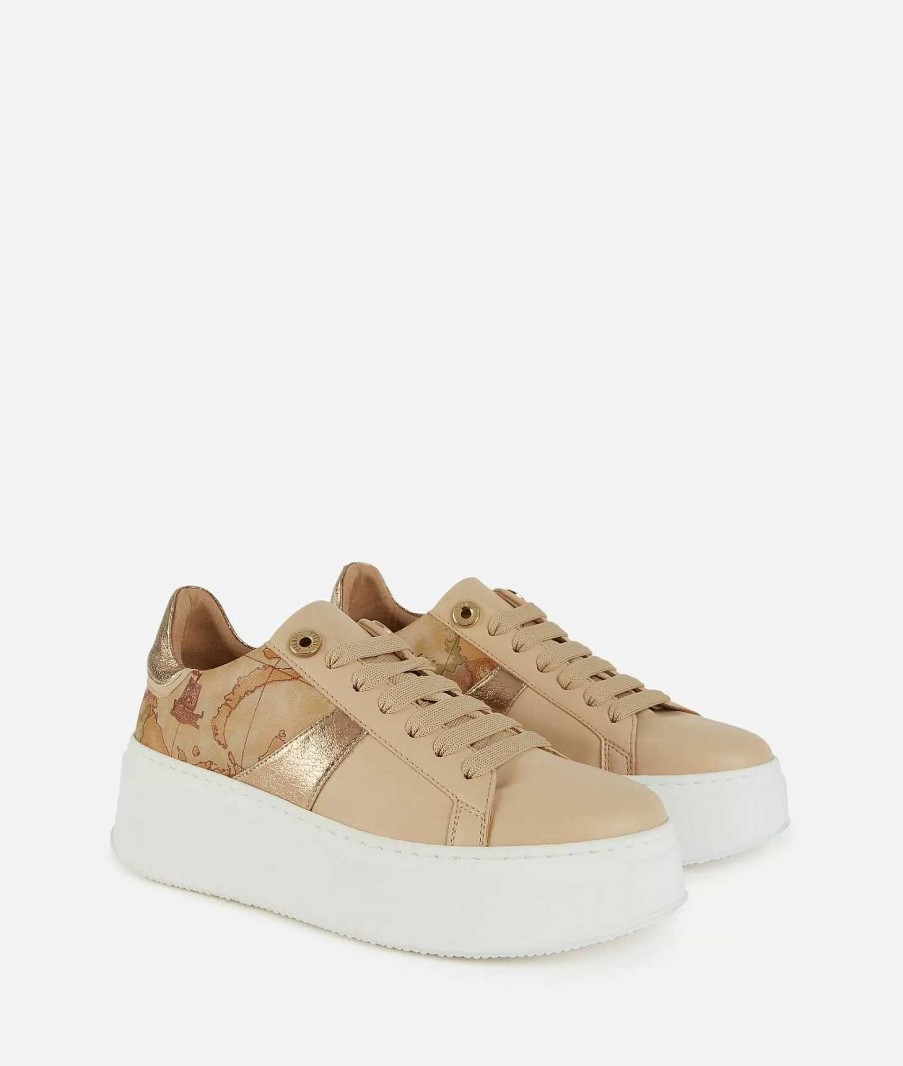 Alviero Martini Sneakers | Sneakers In Eco Nappa Con Inserti In Tessuto Laminato Beige