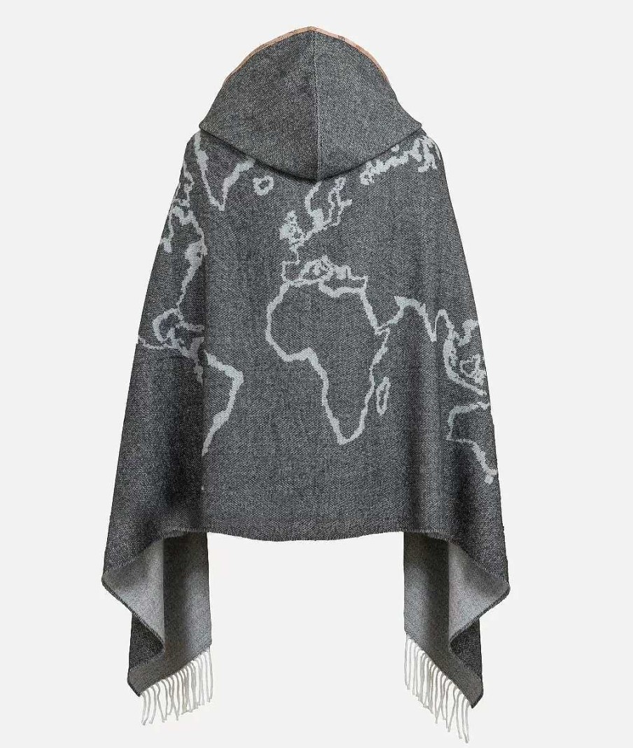 Alviero Martini Poncho & Mantelle | Mantella Con Cappuccio E Alamaro 75 X 180 Grigio Avio