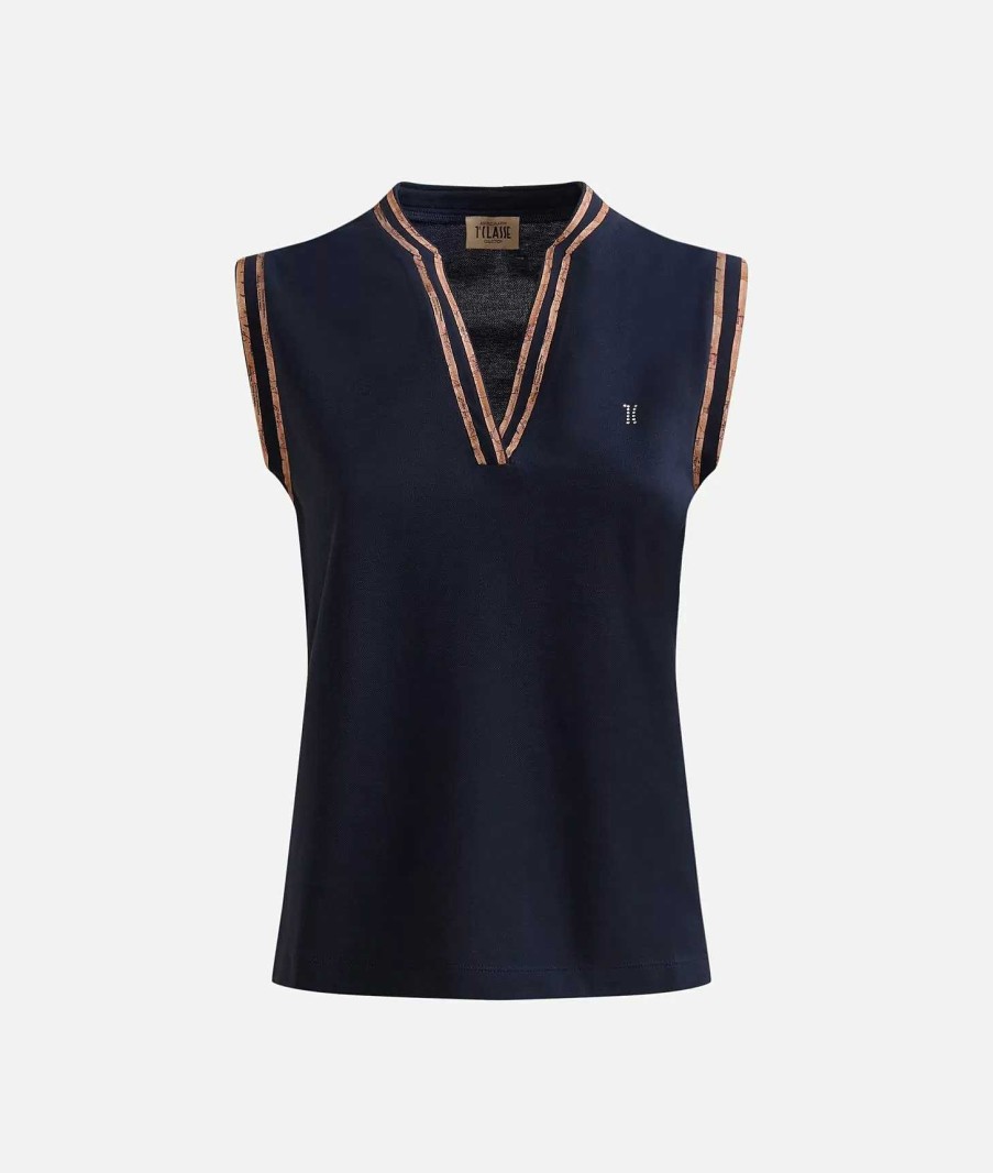 Alviero Martini Maglie, Camicie & Top | Polo Smanicata In Jersey Piquet Blu Scuro