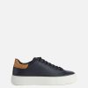 Alviero Martini Sneakers & Polacchini | Sneakers In Pelle Granata Con Dettagli In Eco Nappa Blu Scuro