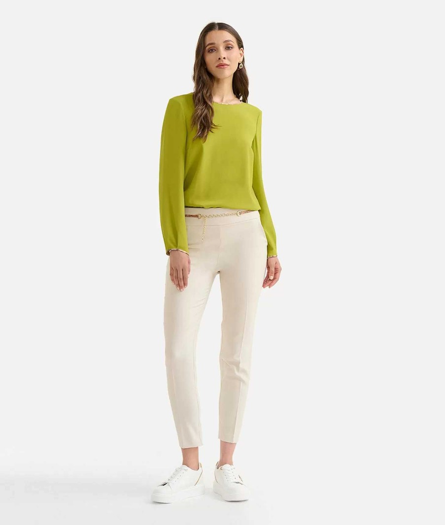 Alviero Martini Maglie, Camicie & Top | Blusa Basic In Cr Pe De Chine Verde Topazio