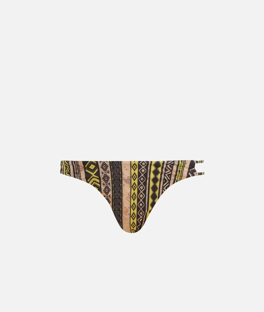 Alviero Martini Costumi & Beachwear | Geo Etnico Slip Mare Con Laccetti Laterali Giallo Sole