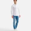 Alviero Martini Maglie, Camicie & T-Shirts | Camicia Coreana Slim In Cotone Stretch Con Toppe Bianca