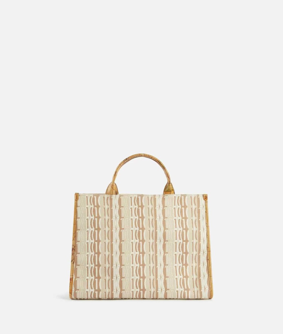 Alviero Martini Borse A Mano | Jacquard Sand Borsa A Mano Grande Con Tracolla Naturale