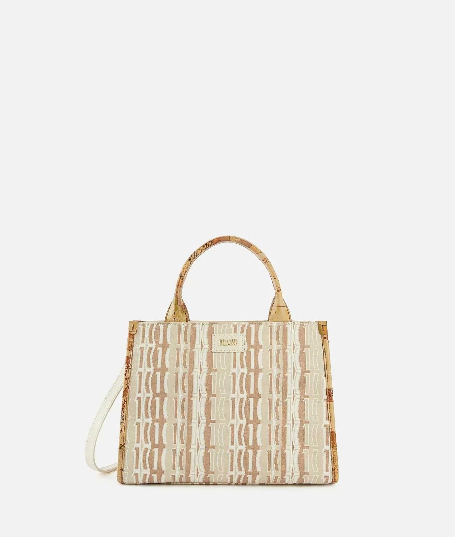 Alviero Martini Borse A Mano | Jacquard Sand Borsa A Mano Piccola Con Tracolla Naturale