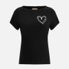 Alviero Martini Maglie, Camicie & Top | T-Shirt Con Logo E Cuore In Jersey Di Cotone Stretch Nera