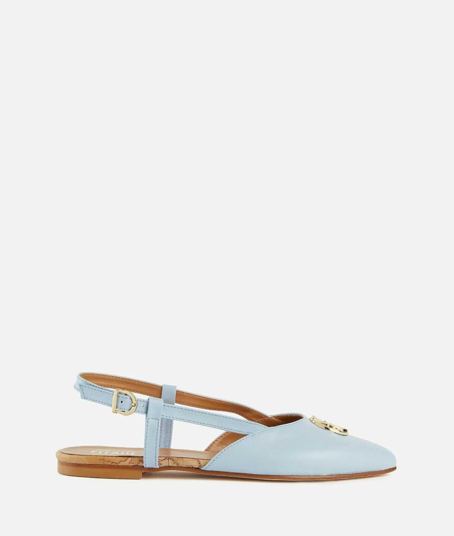 Alviero Martini Scarpe Basse | Slingback In Nappa Liscia Azzurro Polvere