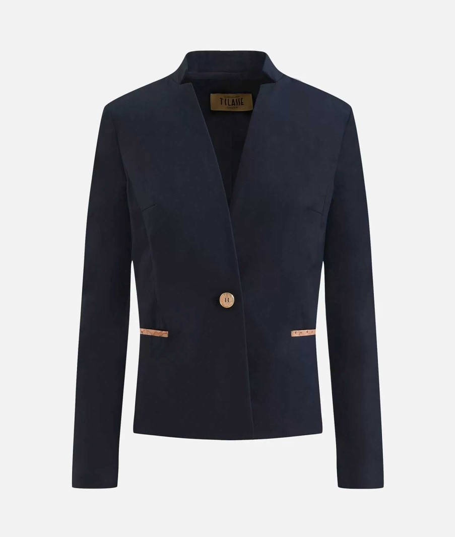 Alviero Martini Giacche & Cappotti | Giacca In Gabardina Di Cotone Stretch Blu Scuro